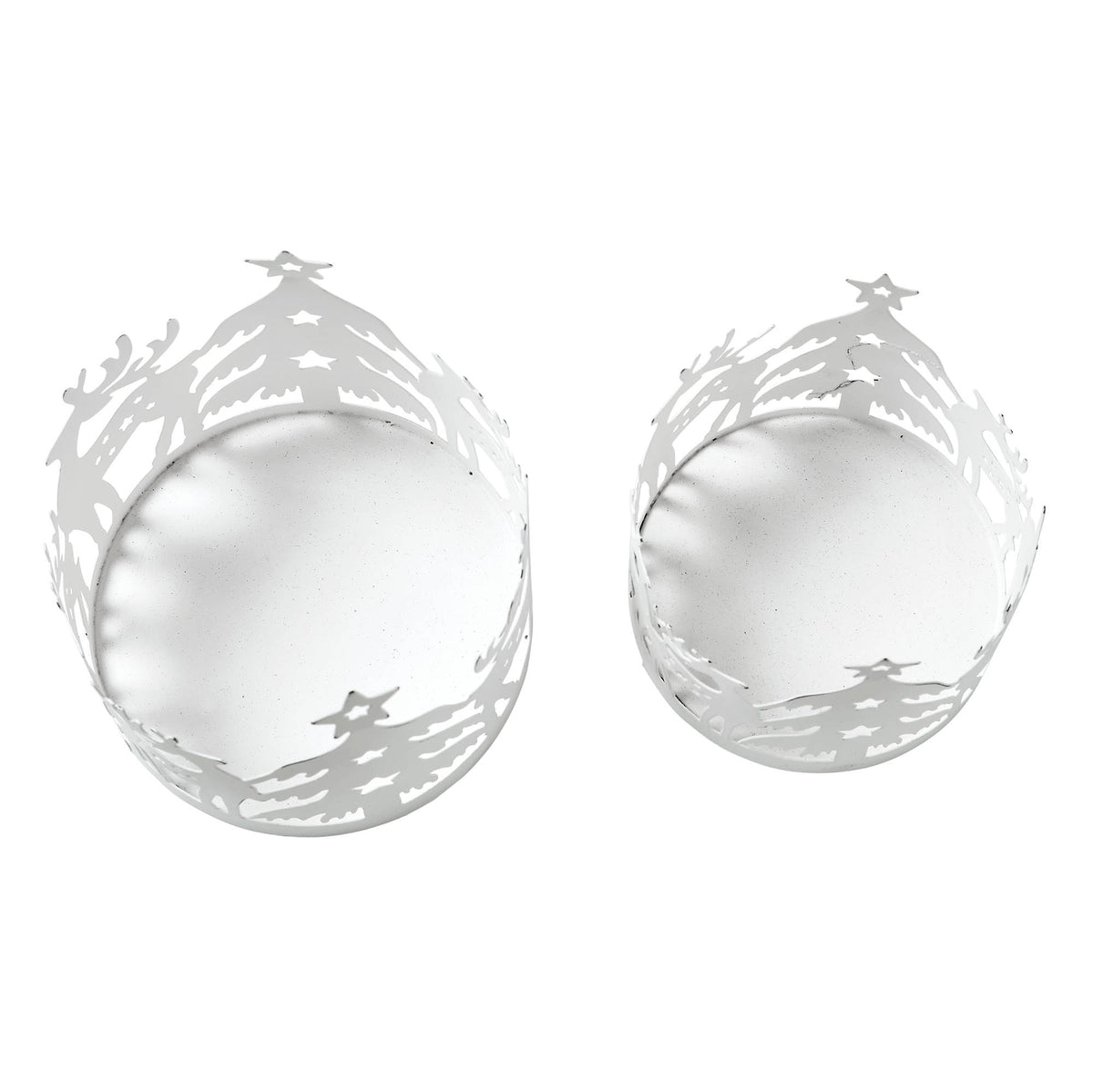 Winter Reindeer White Metal Candle Holder Set of 2 - 4.12/4.8 inch