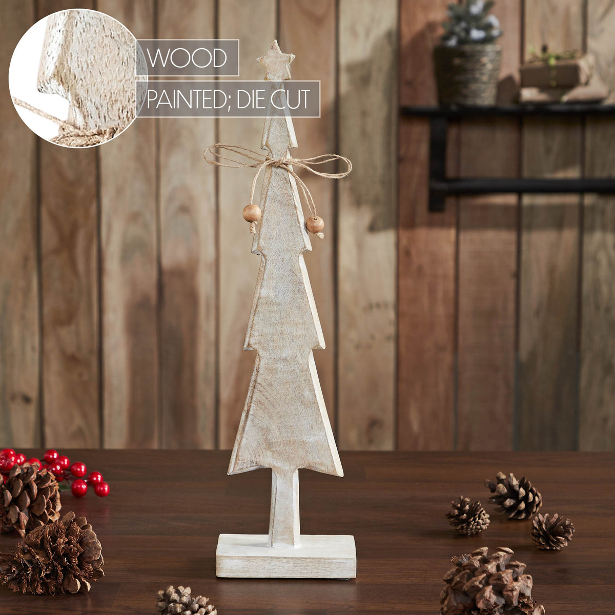 Star Top Christmas Tree Narrow White Wooden Figurine
