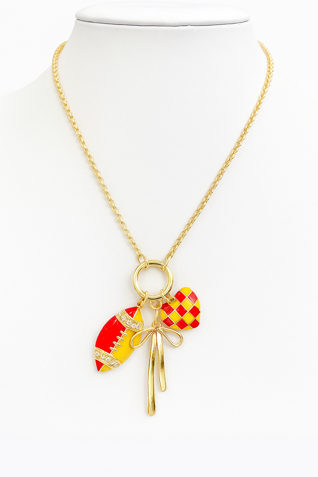 Red & Gold Football Charm Necklace