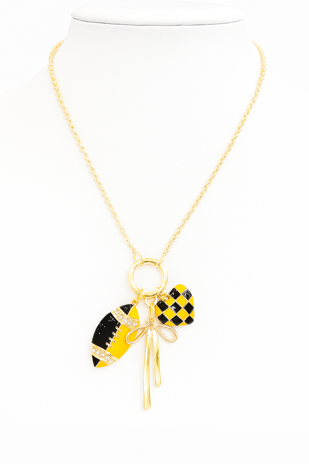 Black & Gold Football Charm Necklace