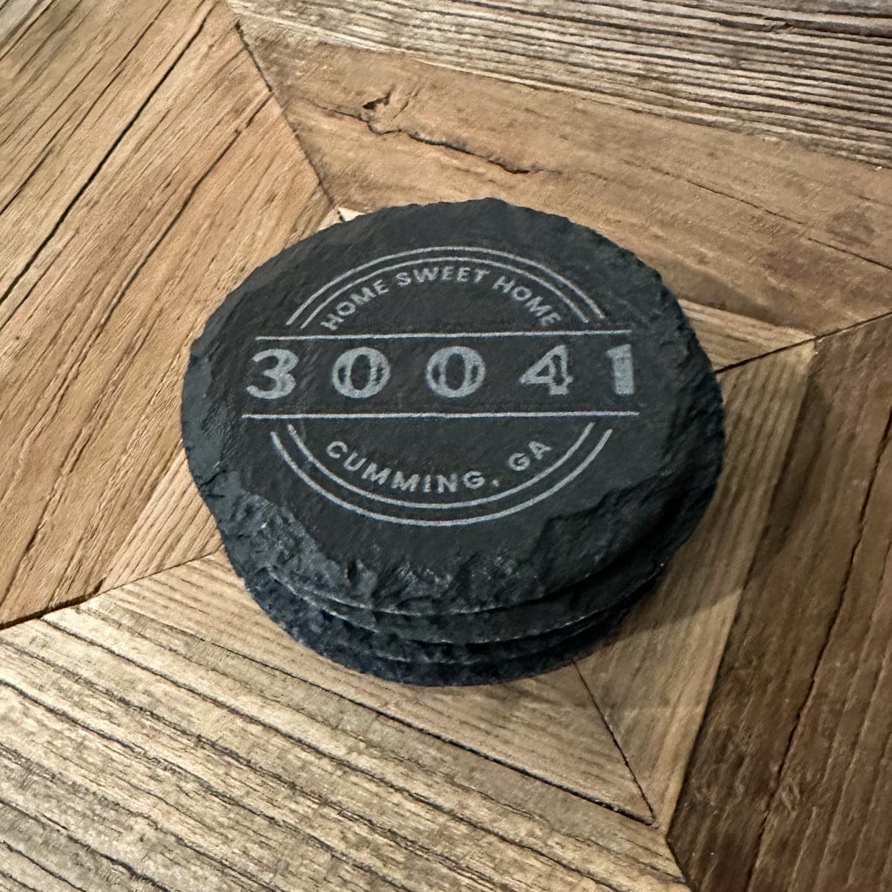 Custom Slate Coaster Set of 4 – City & Zip Code | Round or Square