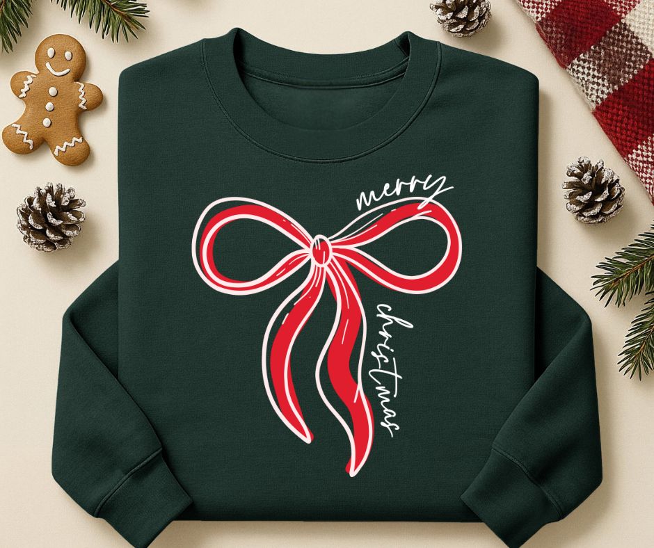 Merry Christmas Bow Green Sweatshirt