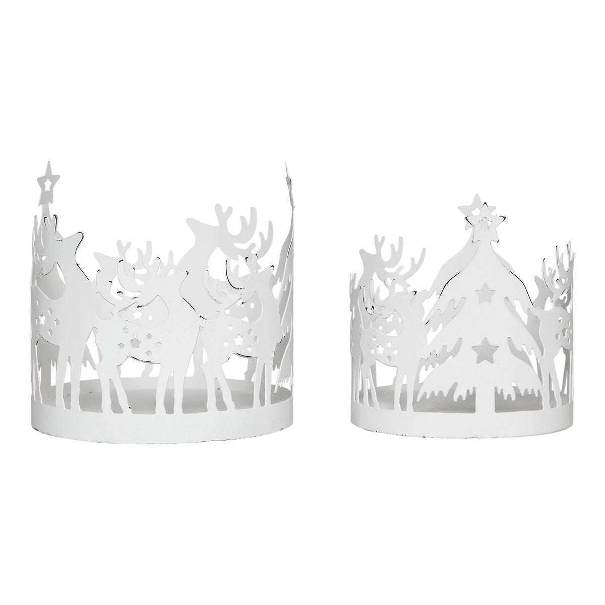 Winter Reindeer White Metal Candle Holder Set of 2 - 4.12/4.8 inch