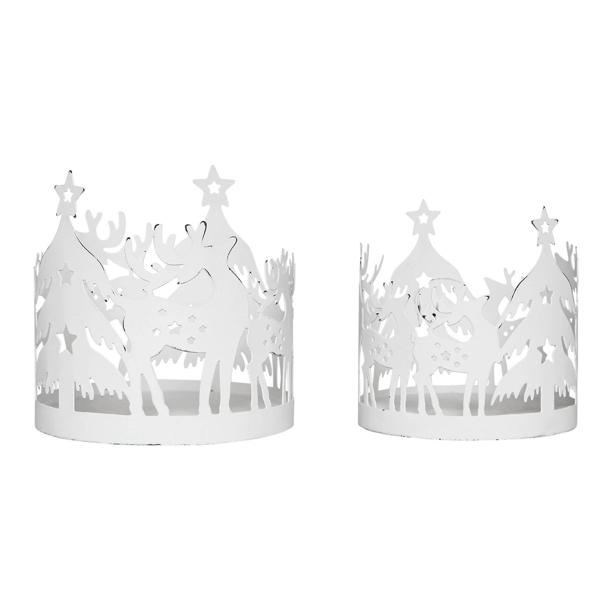 Winter Reindeer White Metal Candle Holder Set of 2 - 4.12/4.8 inch
