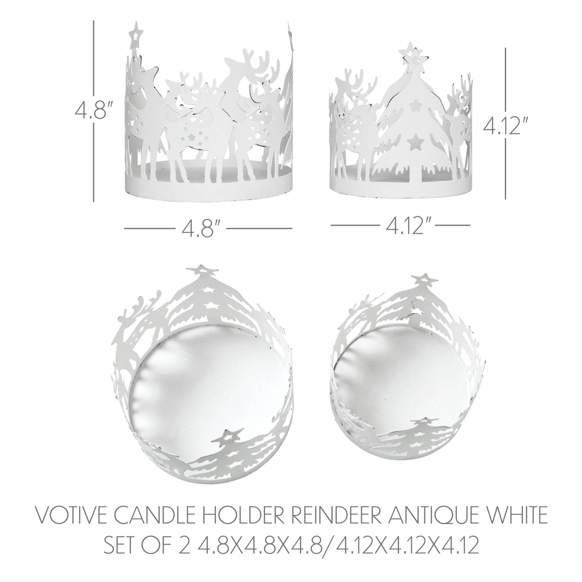 Winter Reindeer White Metal Candle Holder Set of 2 - 4.12/4.8 inch