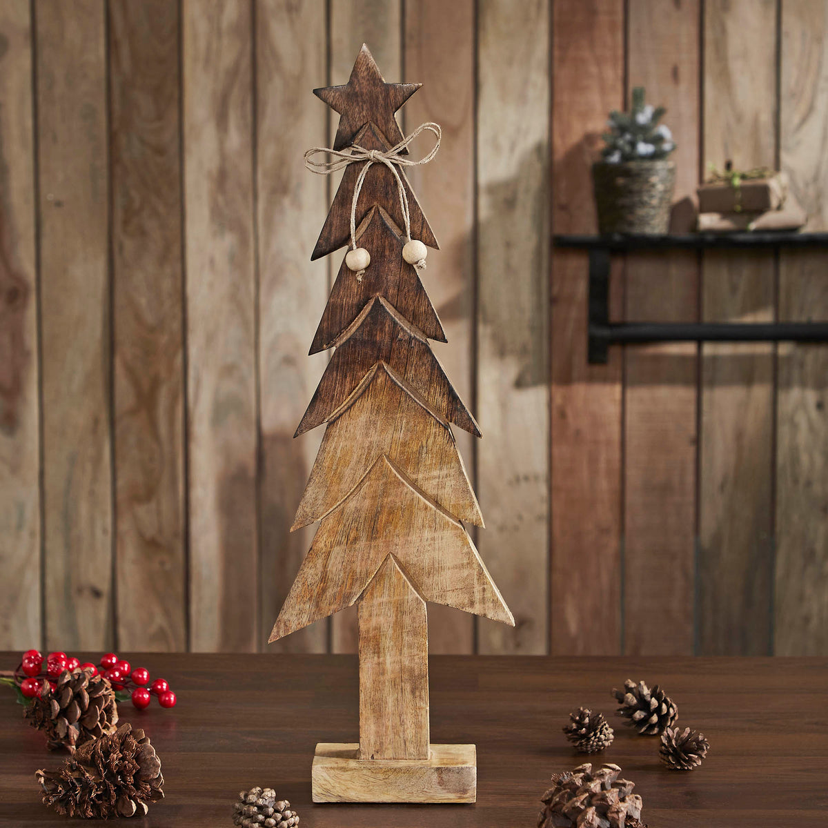 Christmas Tree Wooden Two Toned Brown Natural Figurine
