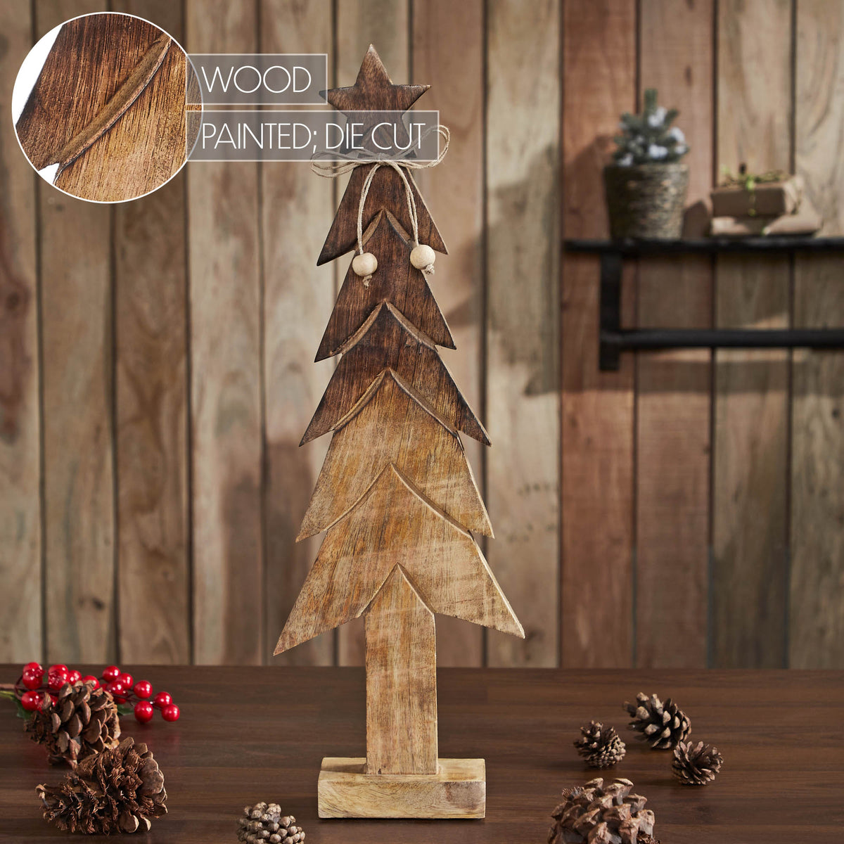 Christmas Tree Wooden Two Toned Brown Natural Figurine