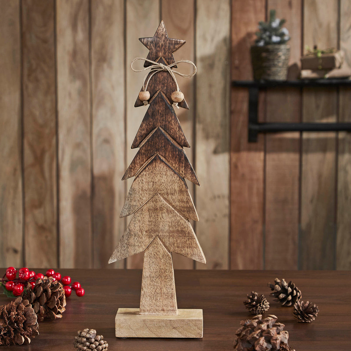 Christmas Tree Wooden Two Toned Brown Natural Figurine