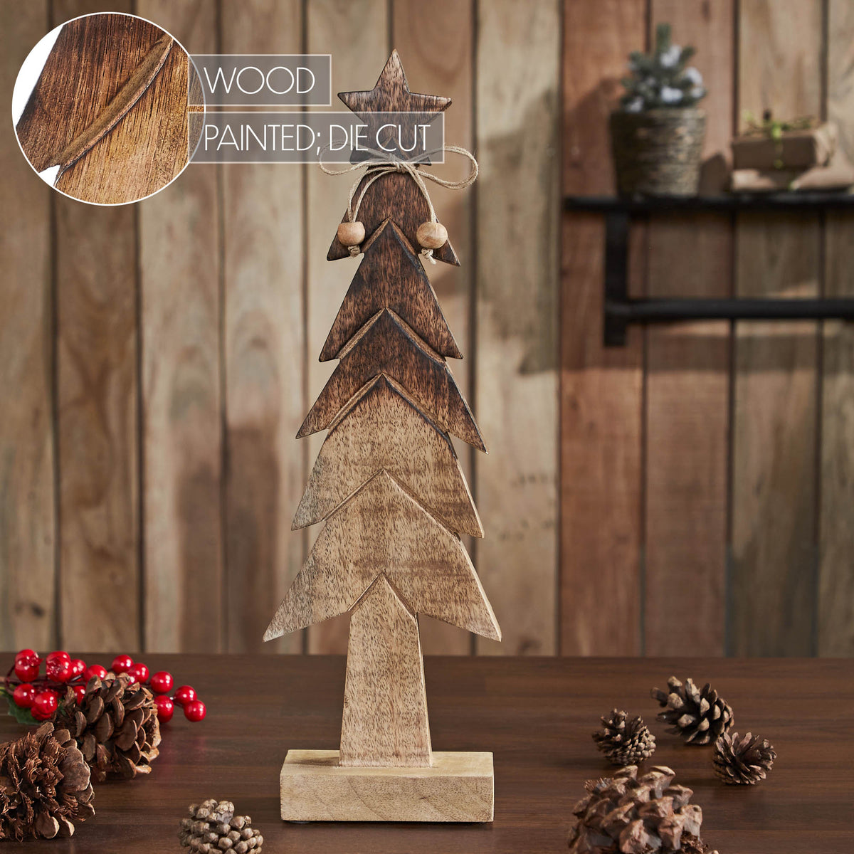 Christmas Tree Wooden Two Toned Brown Natural Figurine