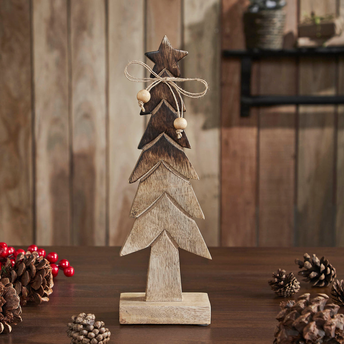 Christmas Tree Wooden Two Toned Brown Natural Figurine
