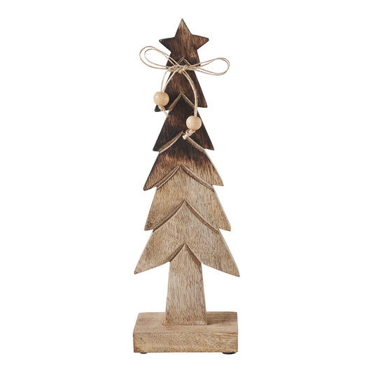 Christmas Tree Wooden Two Toned Brown Natural Figurine 11.75x3.75x2.75