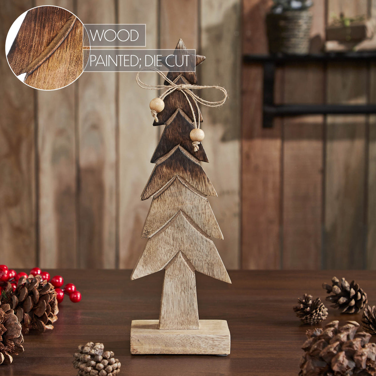 Christmas Tree Wooden Two Toned Brown Natural Figurine