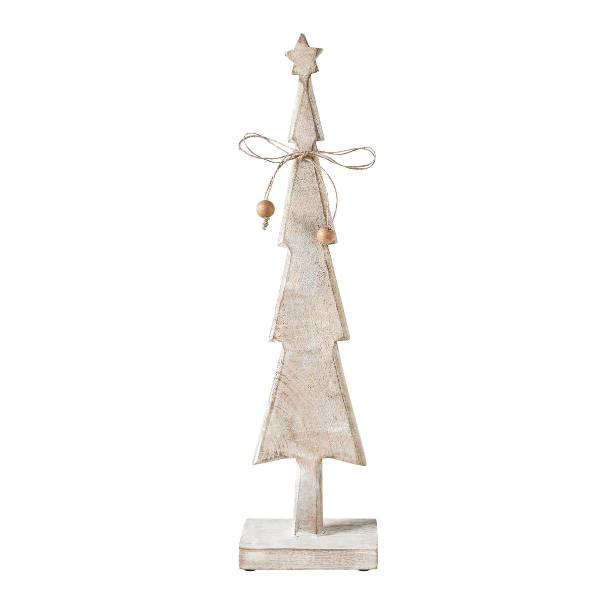Star Top Christmas Tree Narrow White Wooden Figurine 16x4x2.5