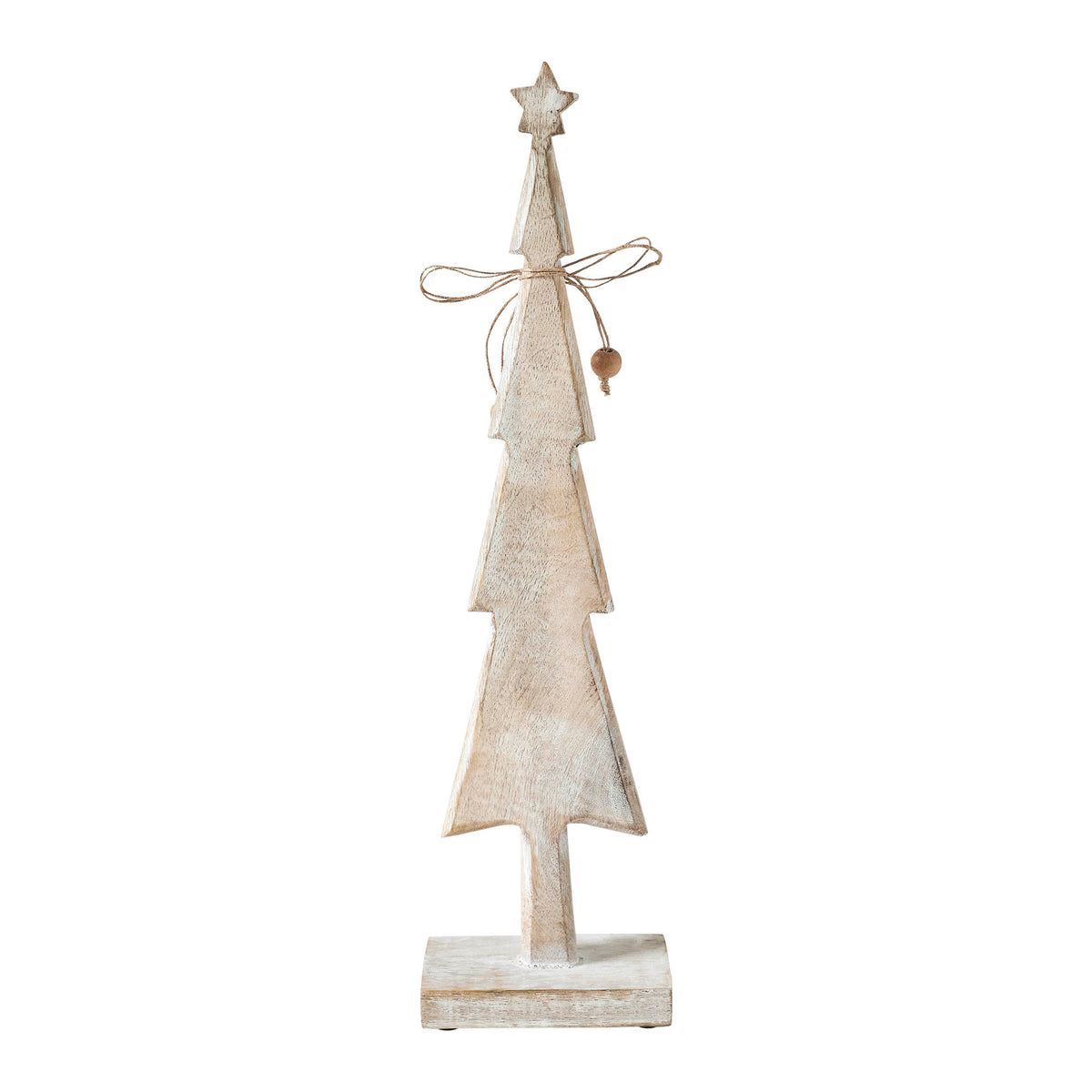 Star Top Christmas Tree Narrow White Wooden Figurine