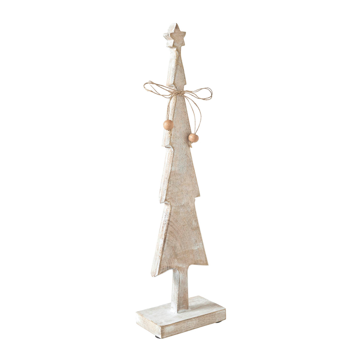 Star Top Christmas Tree Narrow White Wooden Figurine