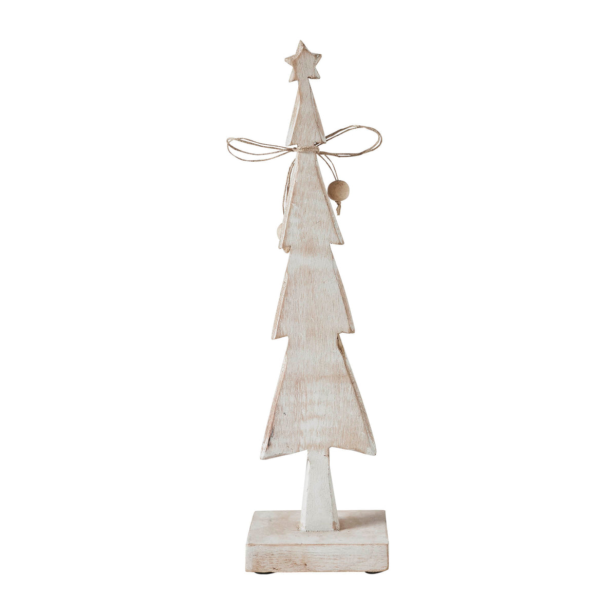Star Top Christmas Tree Narrow White Wooden Figurine