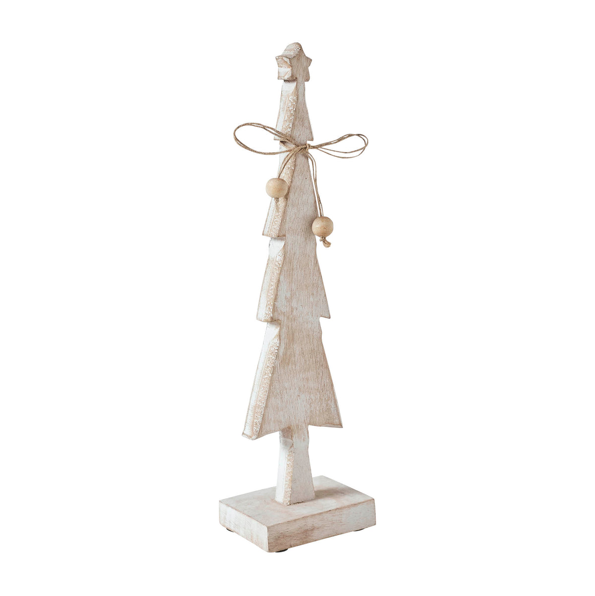 Star Top Christmas Tree Narrow White Wooden Figurine