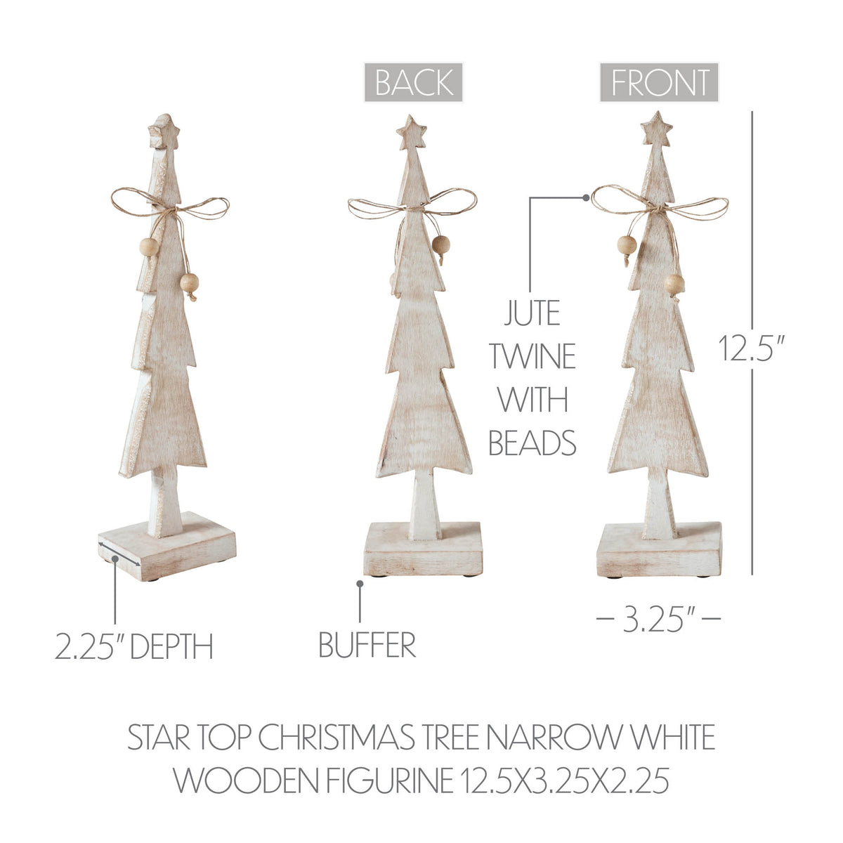 Star Top Christmas Tree Narrow White Wooden Figurine