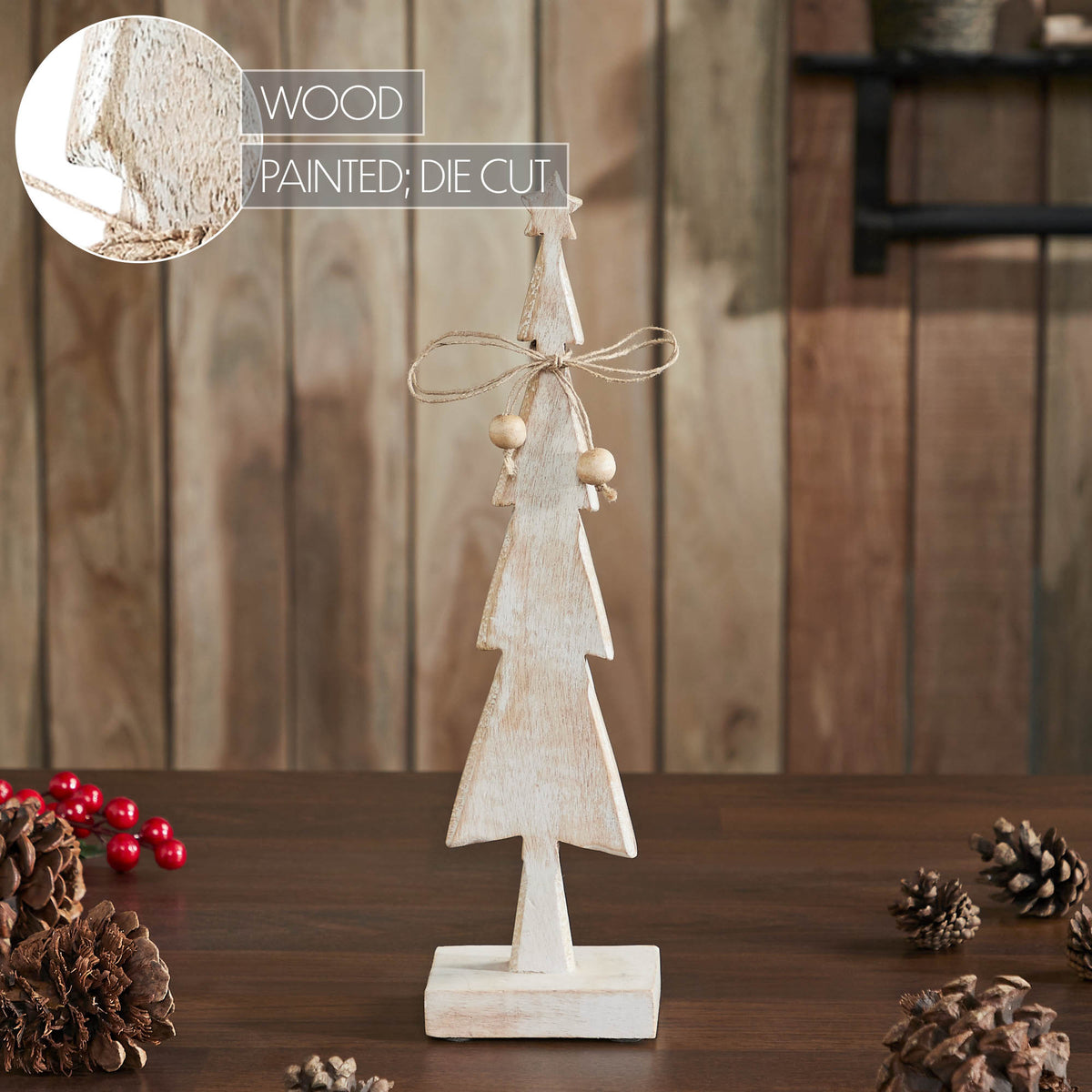 Star Top Christmas Tree Narrow White Wooden Figurine