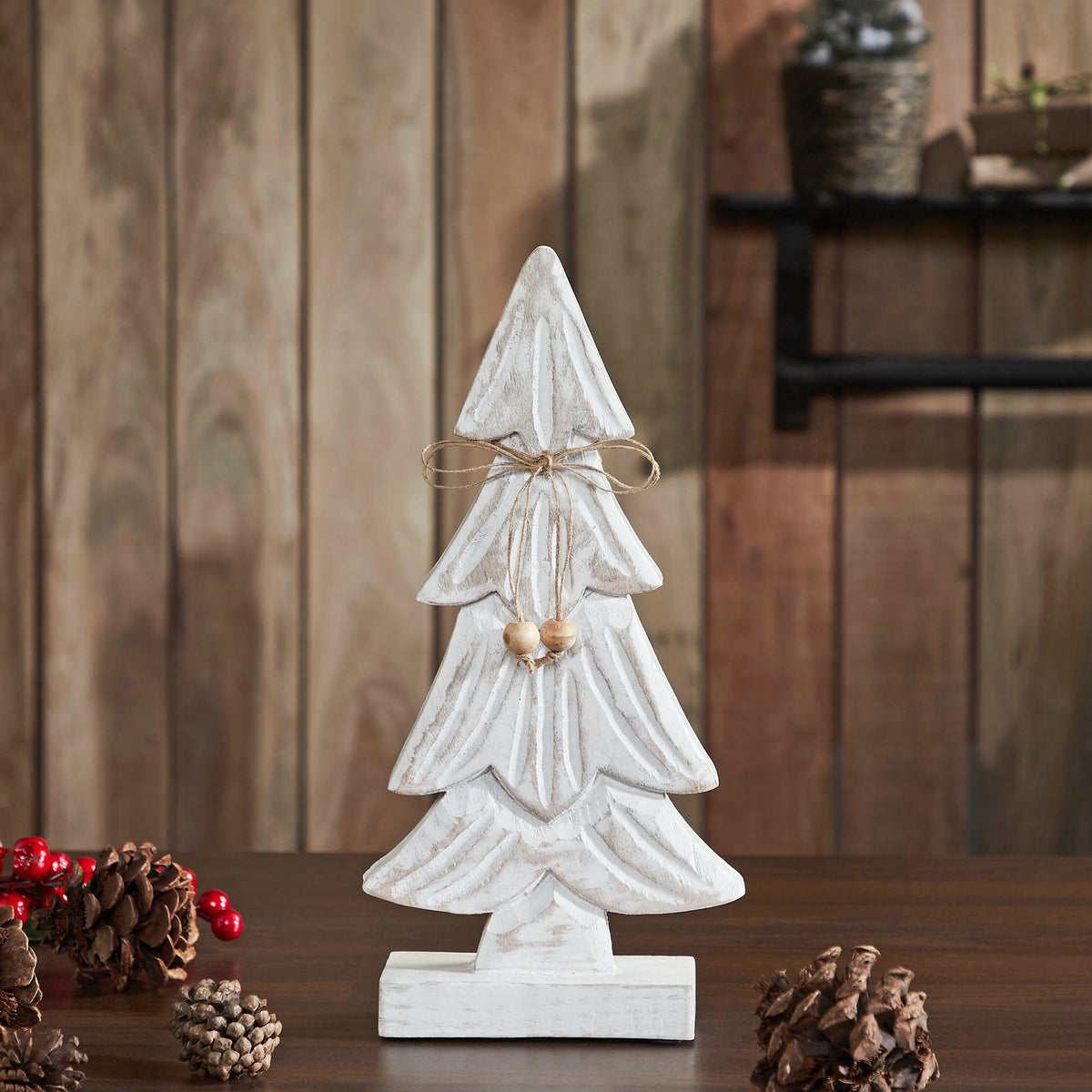 Snowy Tree Textured Wooden White