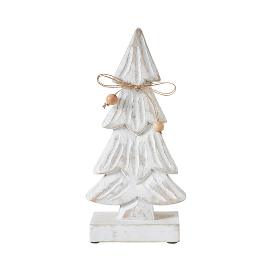 Snowy Tree Textured Wooden White 10.25x4.75x2.25