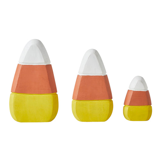 Fall Autumn Candy Corn Wooden Decor Set of 3 Assorted Sizes for Rustic Farmhouse Tabletop & Tiered Tray Display