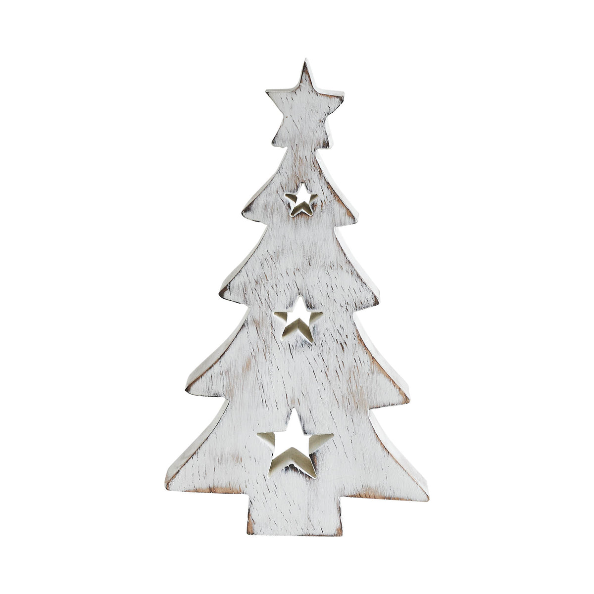 Christmas Tree w/ Stars White Wooden Figurine