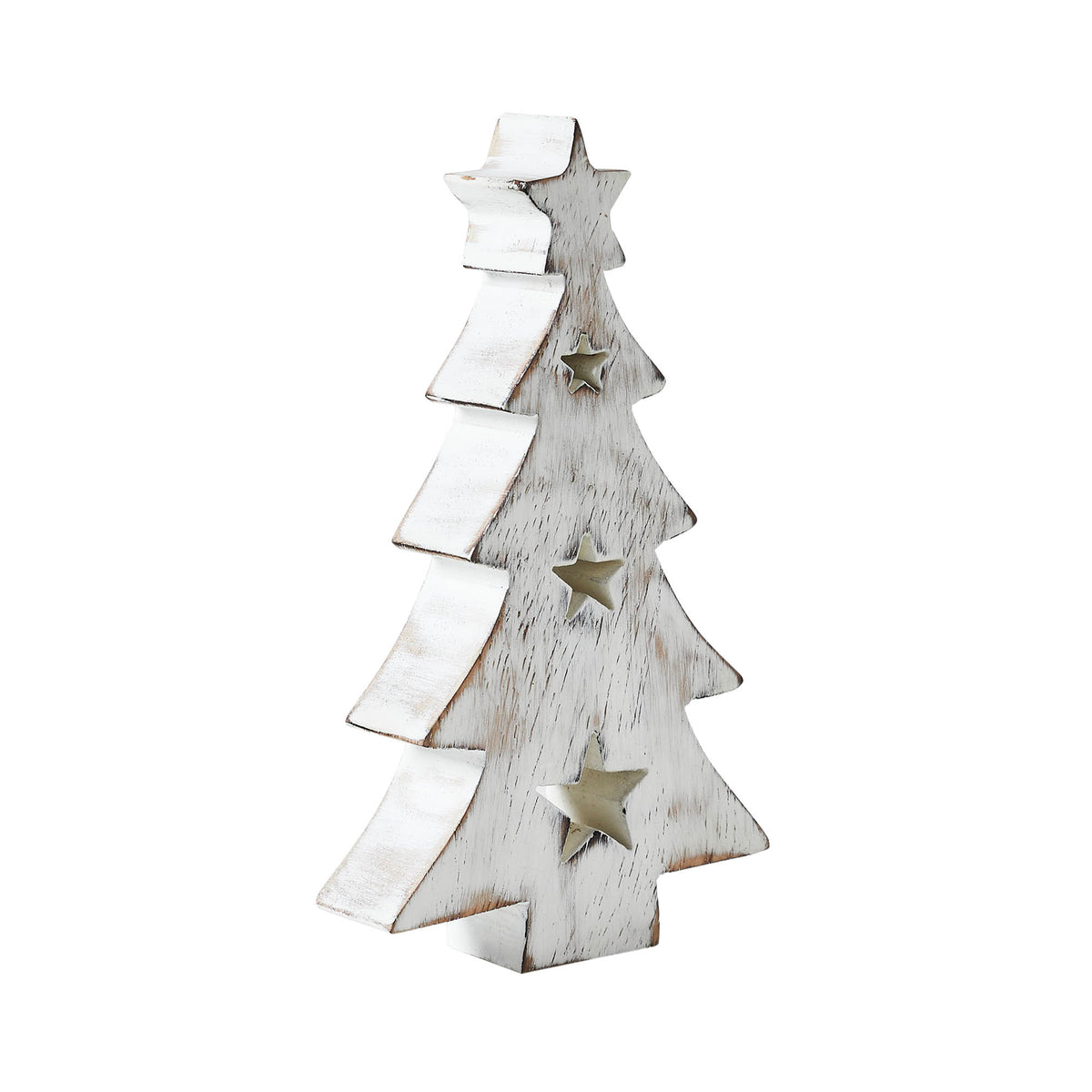 Christmas Tree w/ Stars White Wooden Figurine
