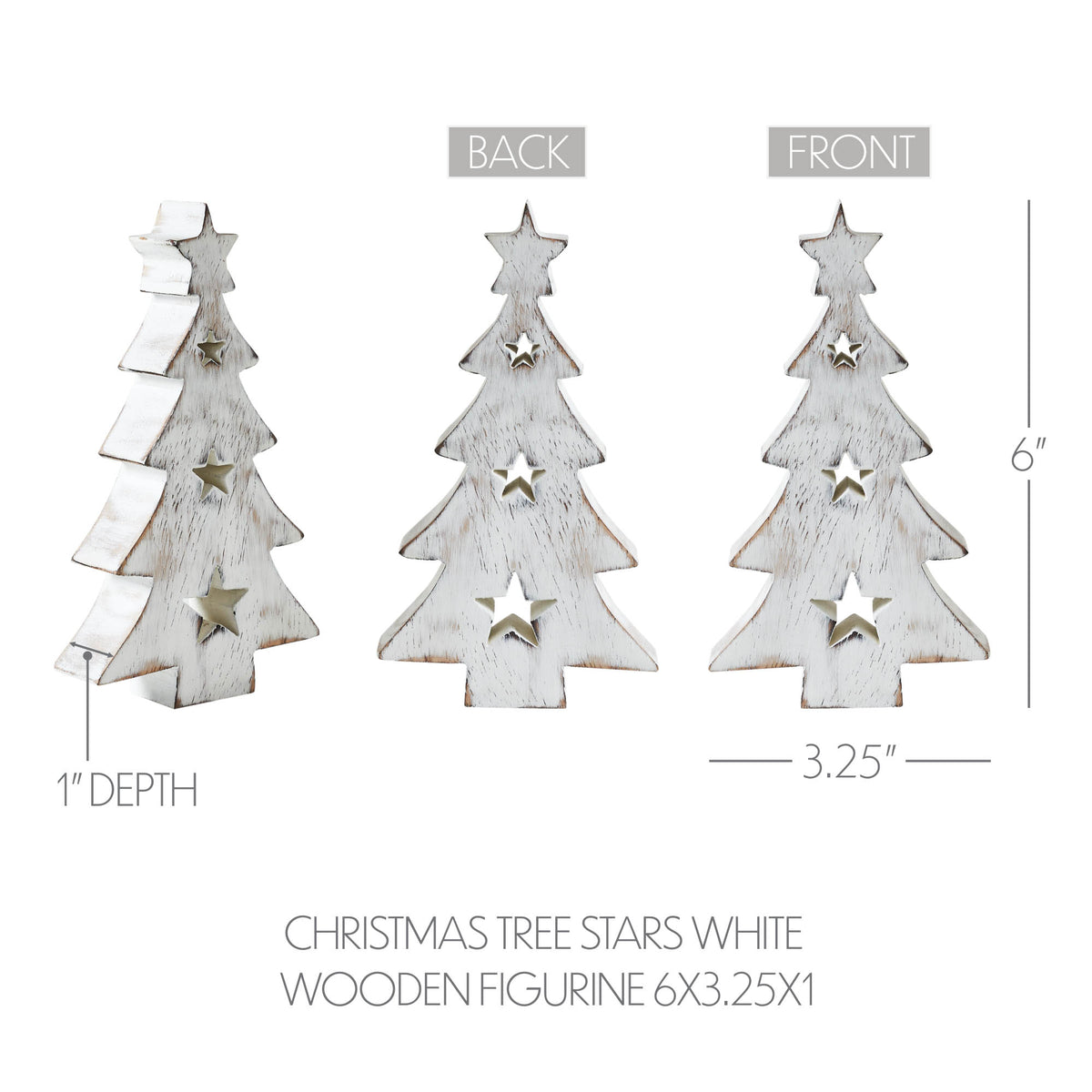 Christmas Tree w/ Stars White Wooden Figurine