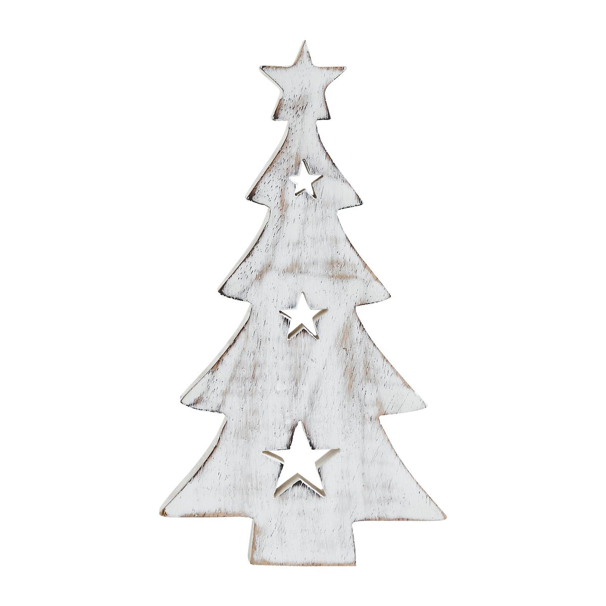 Christmas Tree w/ Stars White Wooden Figurine