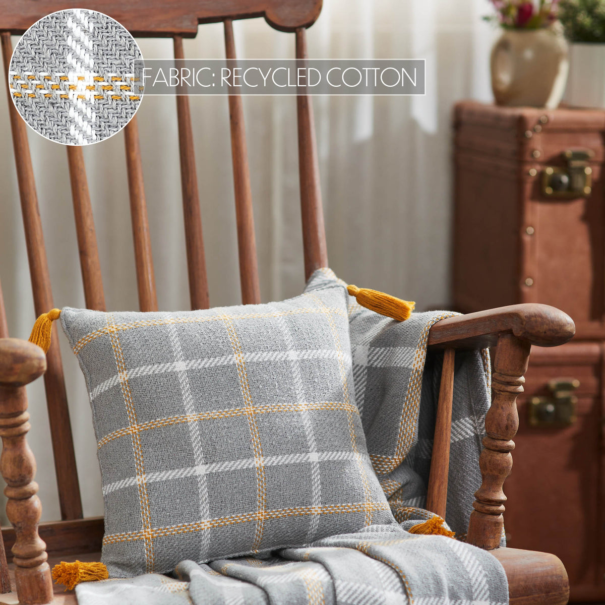 Harvest Blessings Fall Farmhouse Plaid Decorative Throw Pillow 12x12