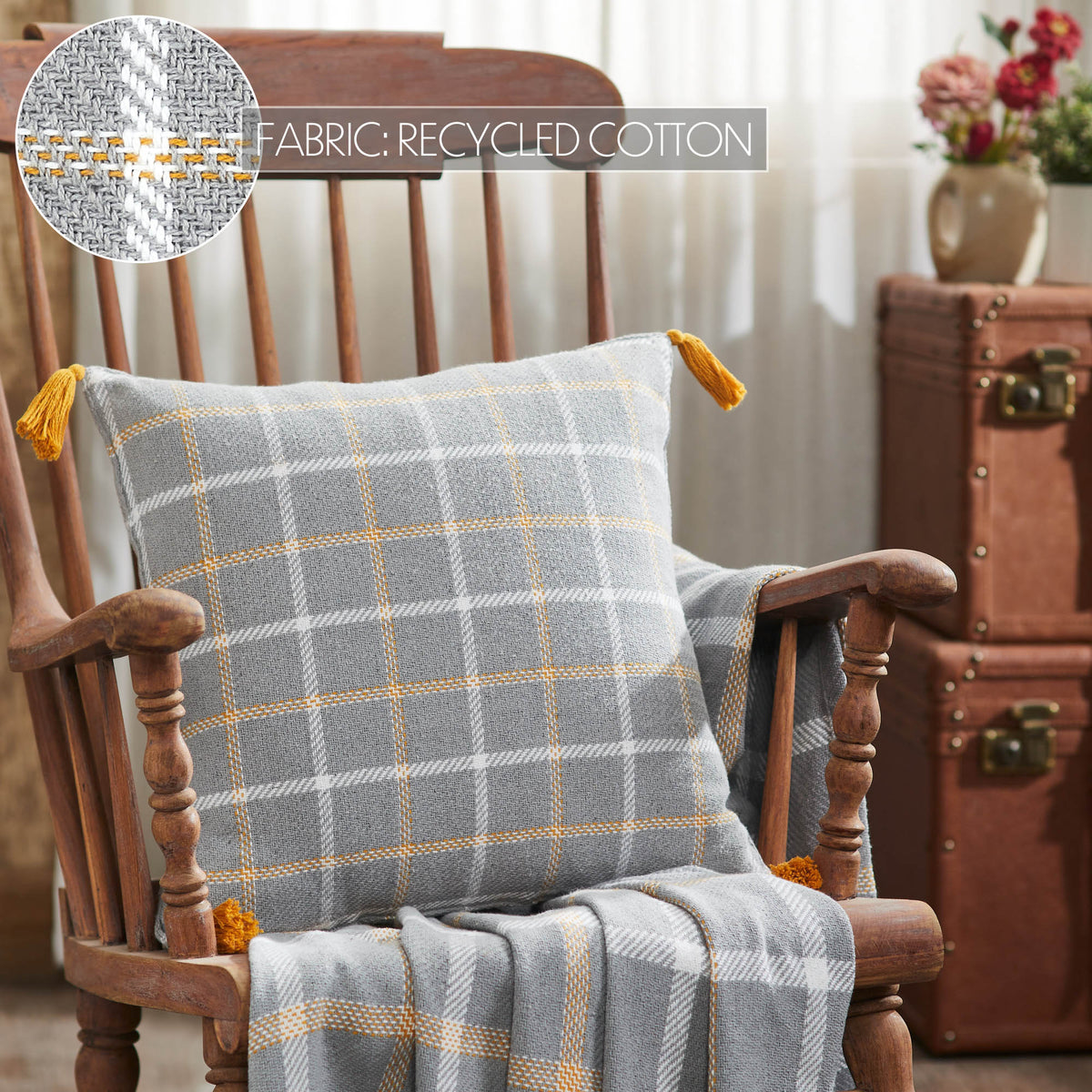 Harvest Blessings Farmhouse Rustic Woven Plaid Decorative Throw Pillow 18x18, Autumn Fall Accent