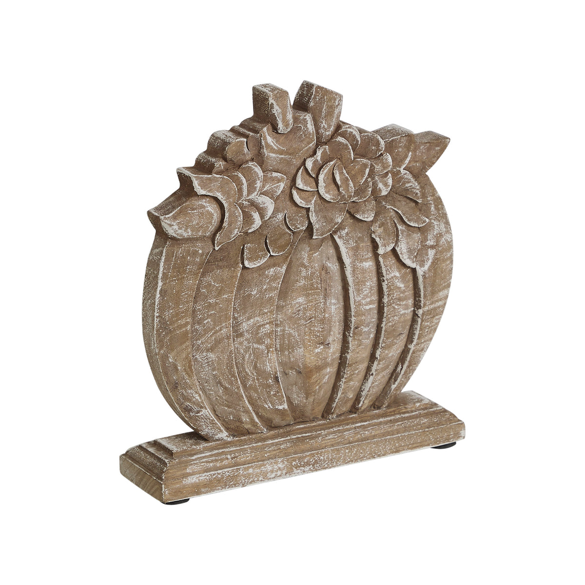 Rustic Farmhouse Carved Wooden Floral Crown Pumpkin Autumn Fall Harvest Tabletop Decor 8.5x8x2 Inch