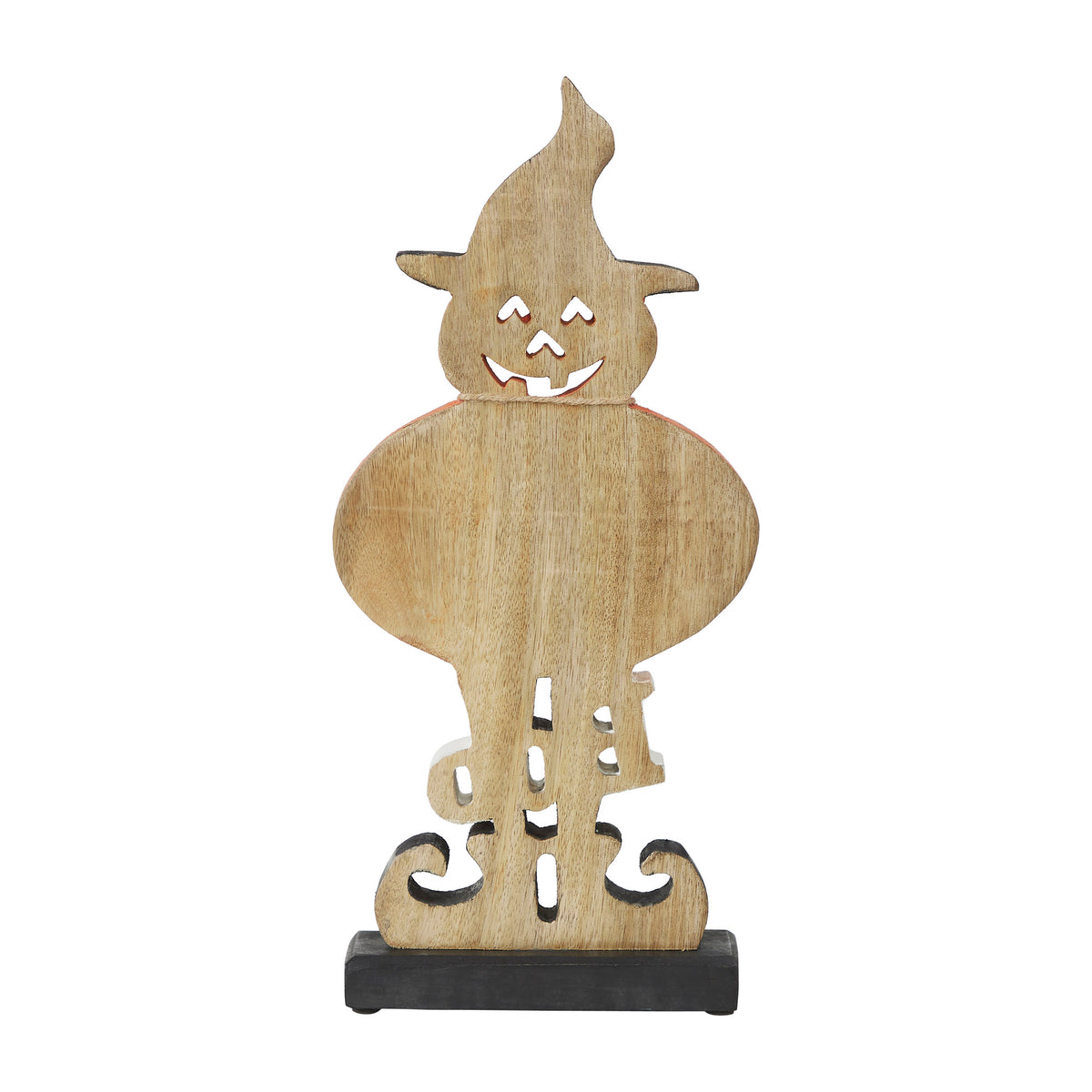 Boo Wooden Jack O Lantern Halloween Fall Seasonal Decor Rustic Carved Wood Tabletop Accent 15.5 H x 7.25 W x 2 D