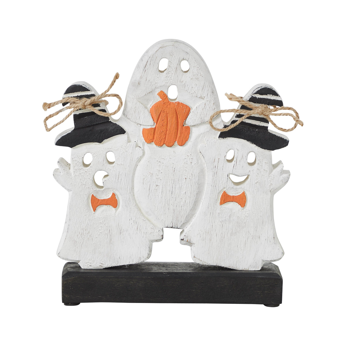 Spooky Halloween Wooden Ghoul Figurines 8.5x7.5x2 Inch Tabletop Decor