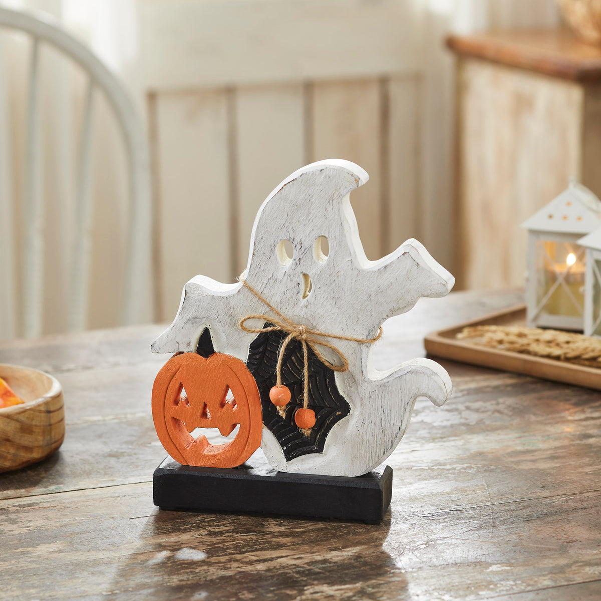 Halloween Spooky Jack O Lantern Wooden Ghost Tabletop Fall Decor