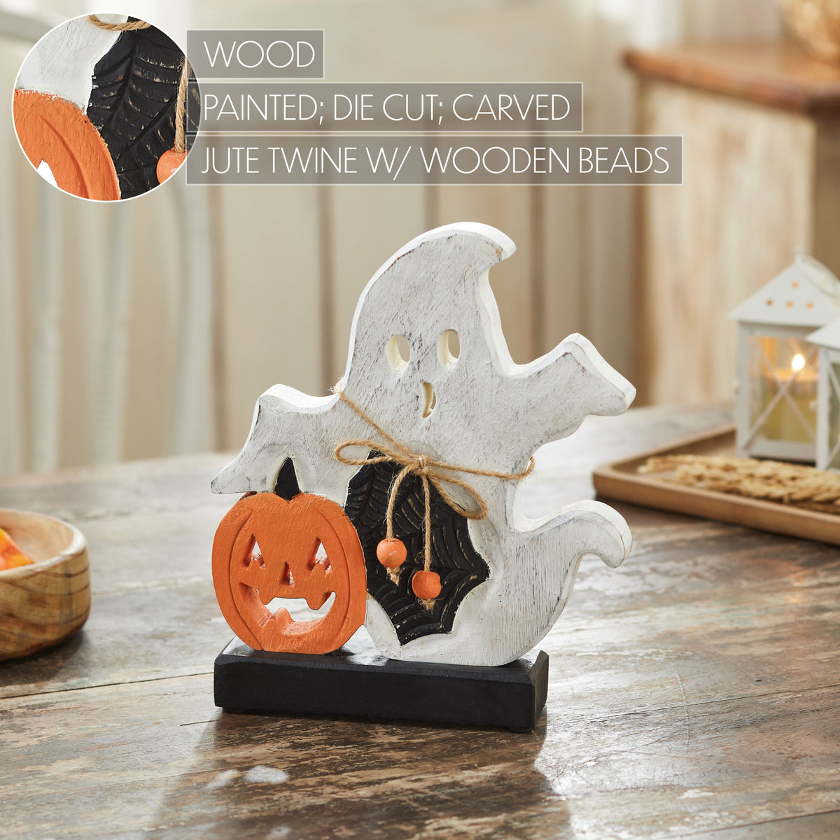 Halloween Spooky Jack O Lantern Wooden Ghost Tabletop Fall Decor