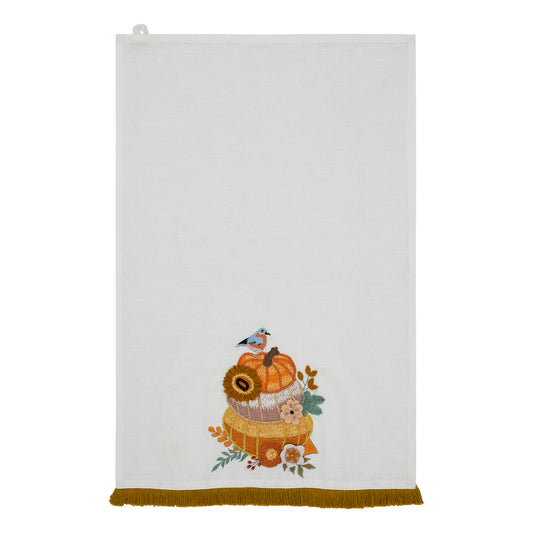 Fall Harvest Pumpkin Floral Cotton Kitchen Tea Towel 19x28, Decorative Dish Towel