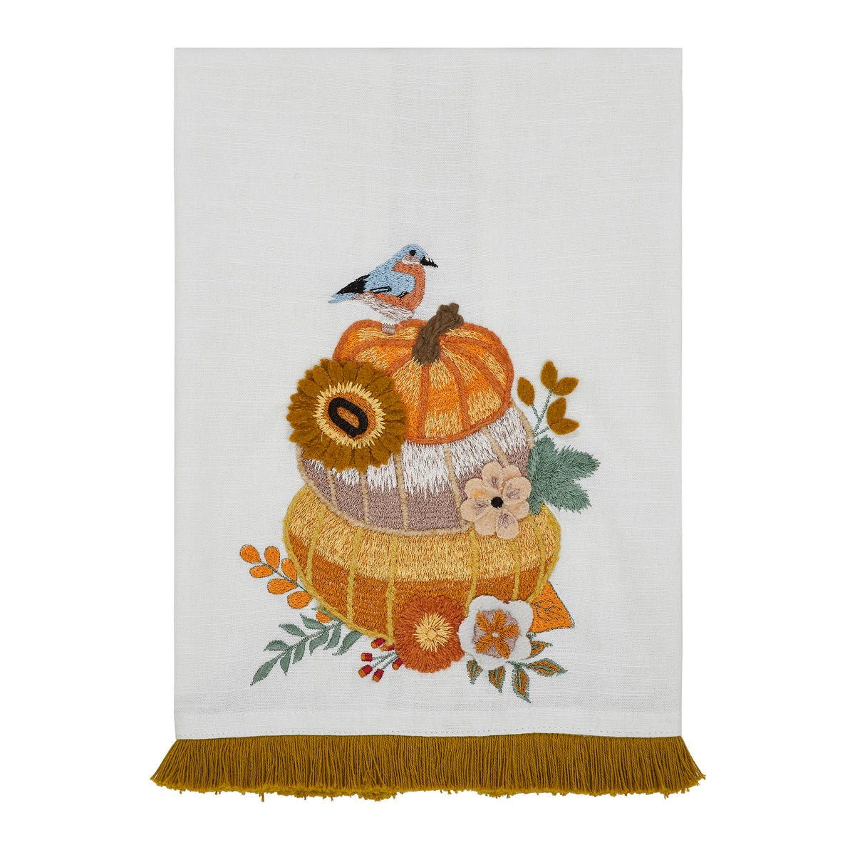 Fall Harvest Pumpkin Floral Cotton Kitchen Tea Towel 19x28, Decorative Dish Towel