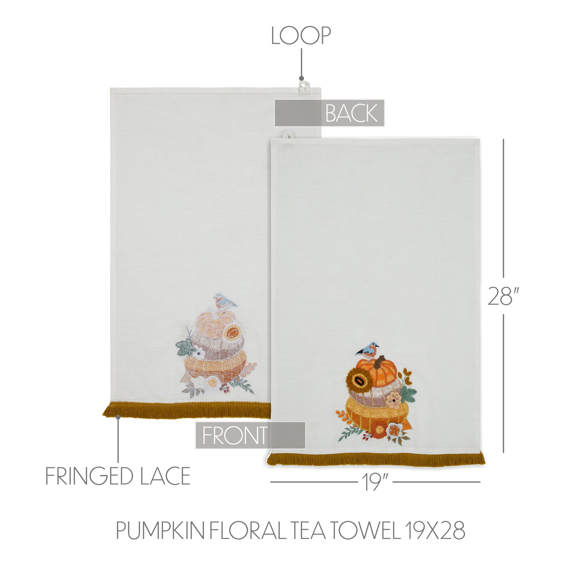 Fall Harvest Pumpkin Floral Cotton Kitchen Tea Towel 19x28, Decorative Dish Towel