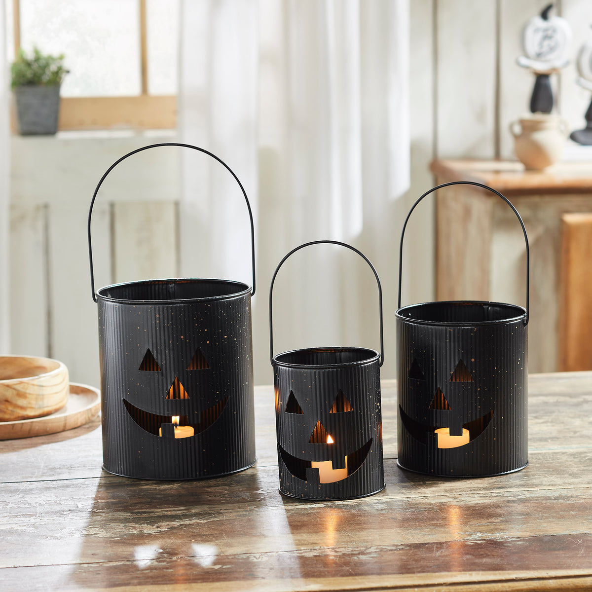 Halloween Plastic Jack O Lantern Buckets Set of 3 Assorted 5 6 7 Pumpkin Pails for Trick or Treat & Party Decor