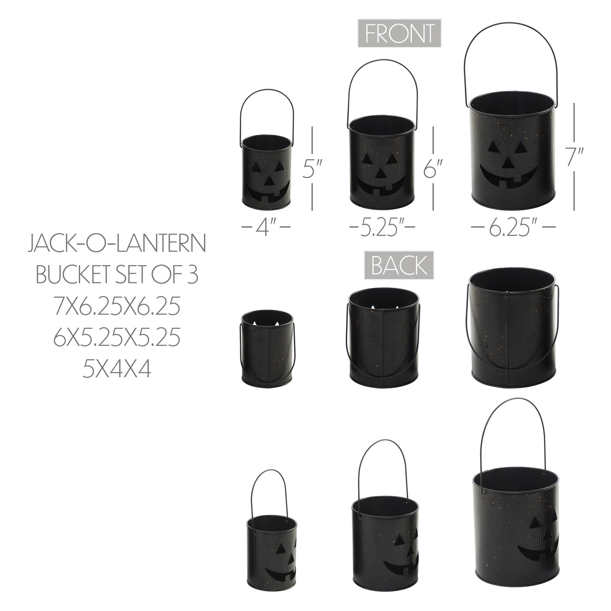 Halloween Plastic Jack O Lantern Buckets Set of 3 Assorted 5 6 7 Pumpkin Pails for Trick or Treat & Party Decor