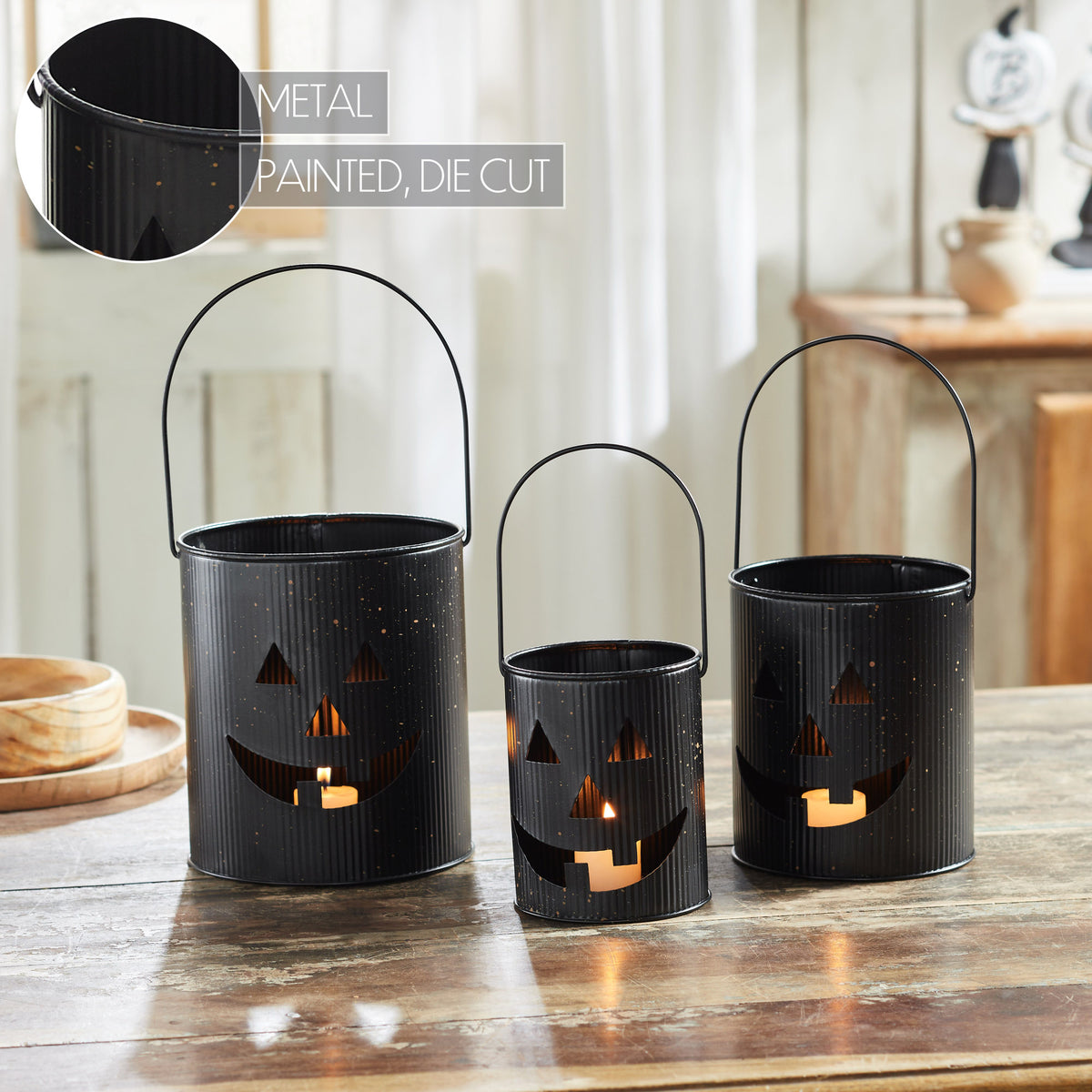 Halloween Plastic Jack O Lantern Buckets Set of 3 Assorted 5 6 7 Pumpkin Pails for Trick or Treat & Party Decor