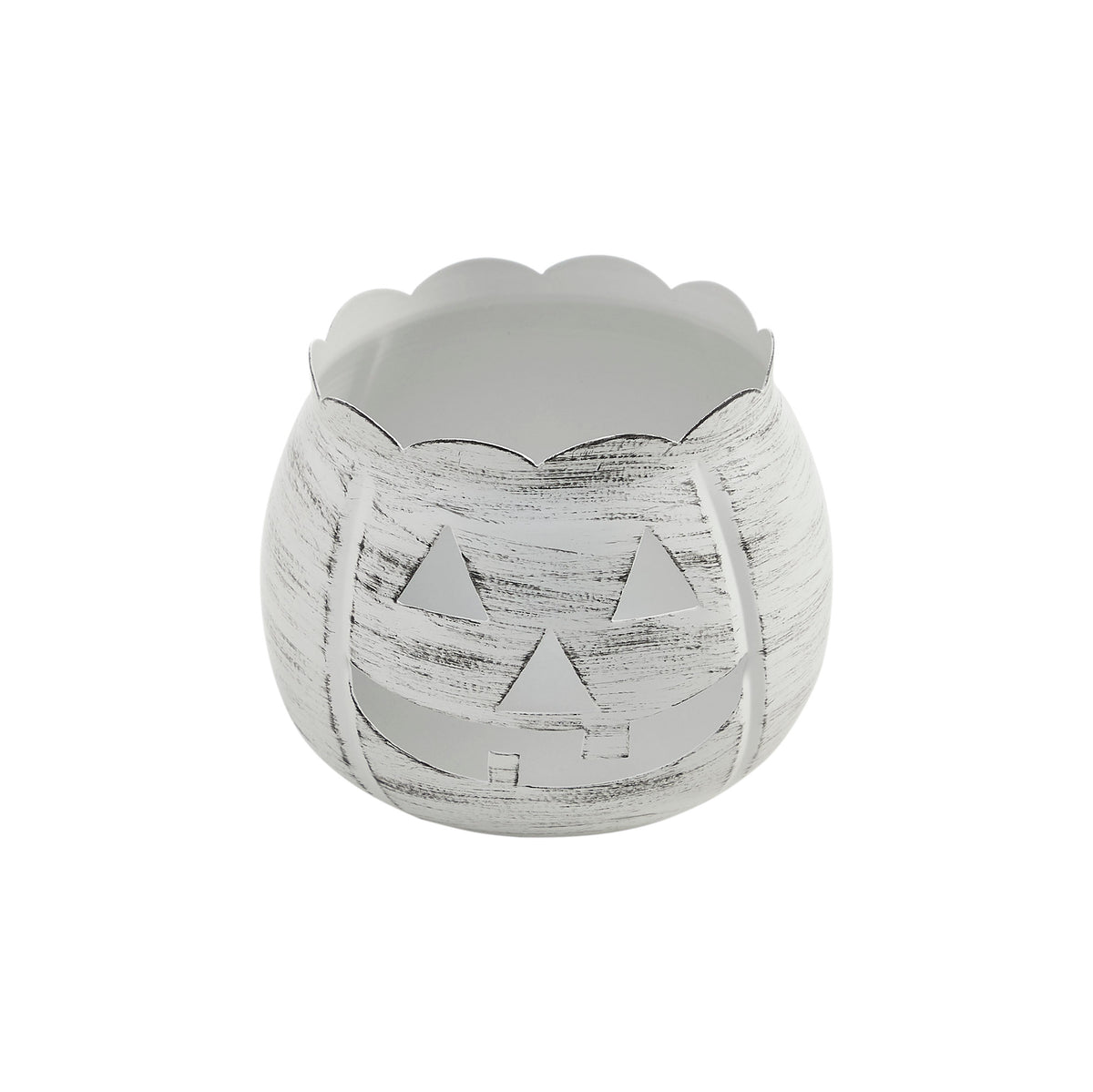 Halloween Jack O Lantern Pumpkin Candle Holder Antique White Fall Tabletop Decor 4.25x5.25x5.25
