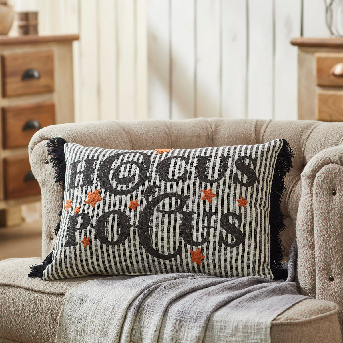 Hocus Pocus Fringed Decorative Accent Lumbar Throw Pillow, Textured Home Decor for Living Room Bedroom, 14x20 Inch Rectangula
