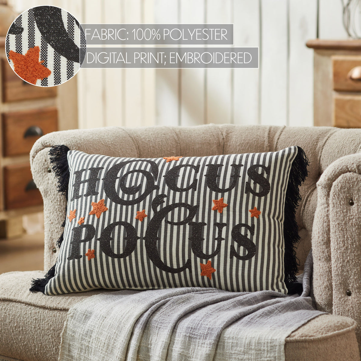 Hocus Pocus Fringed Decorative Accent Lumbar Throw Pillow, Textured Home Decor for Living Room Bedroom, 14x20 Inch Rectangula