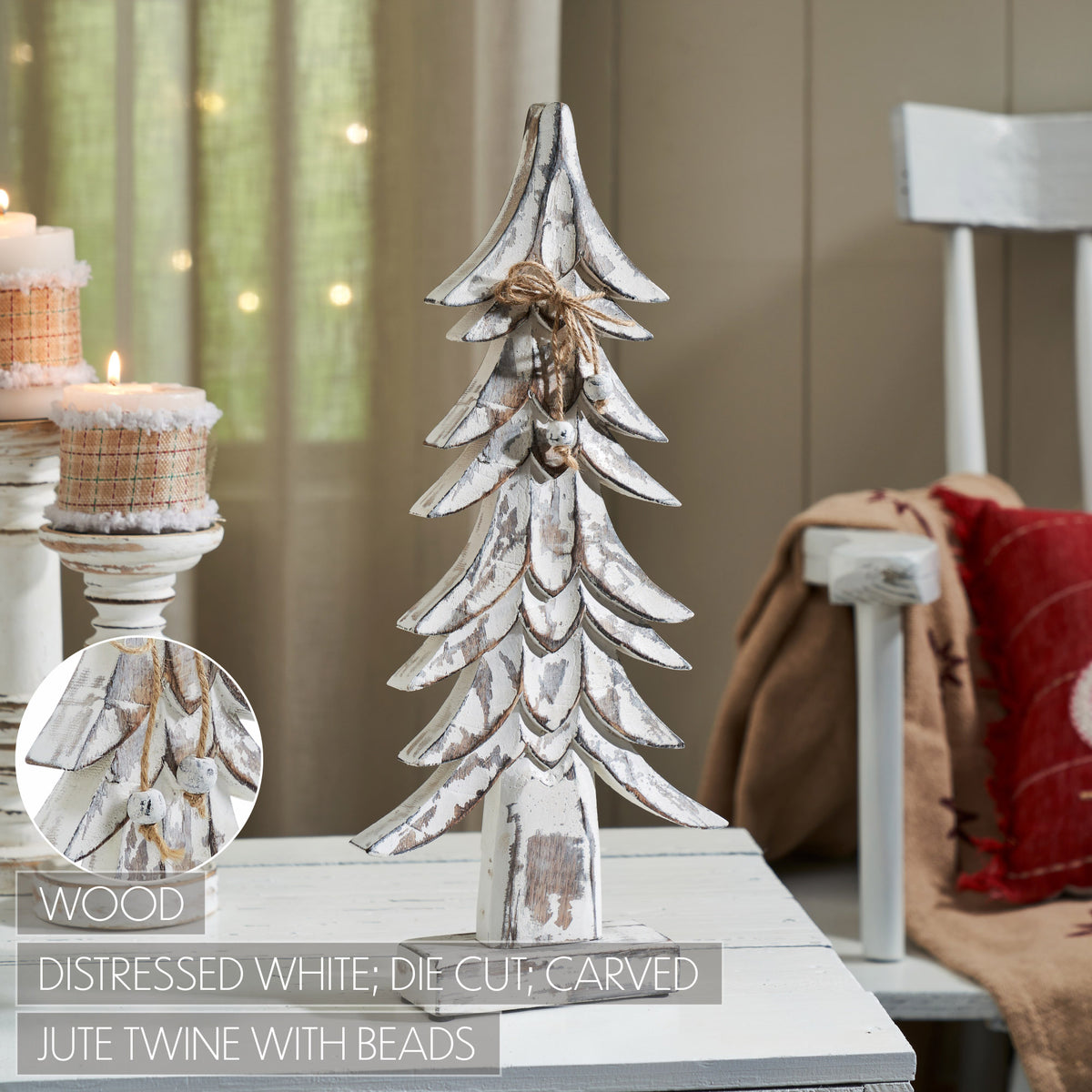 Timber Tidings Distressed White Wooden Tree