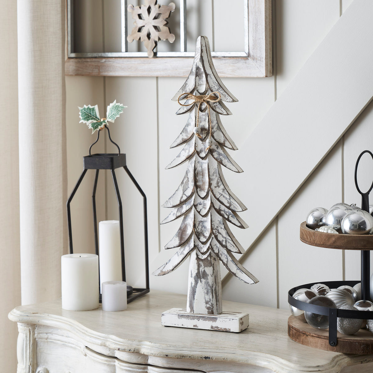 Timber Tidings Distressed White Wooden Tree