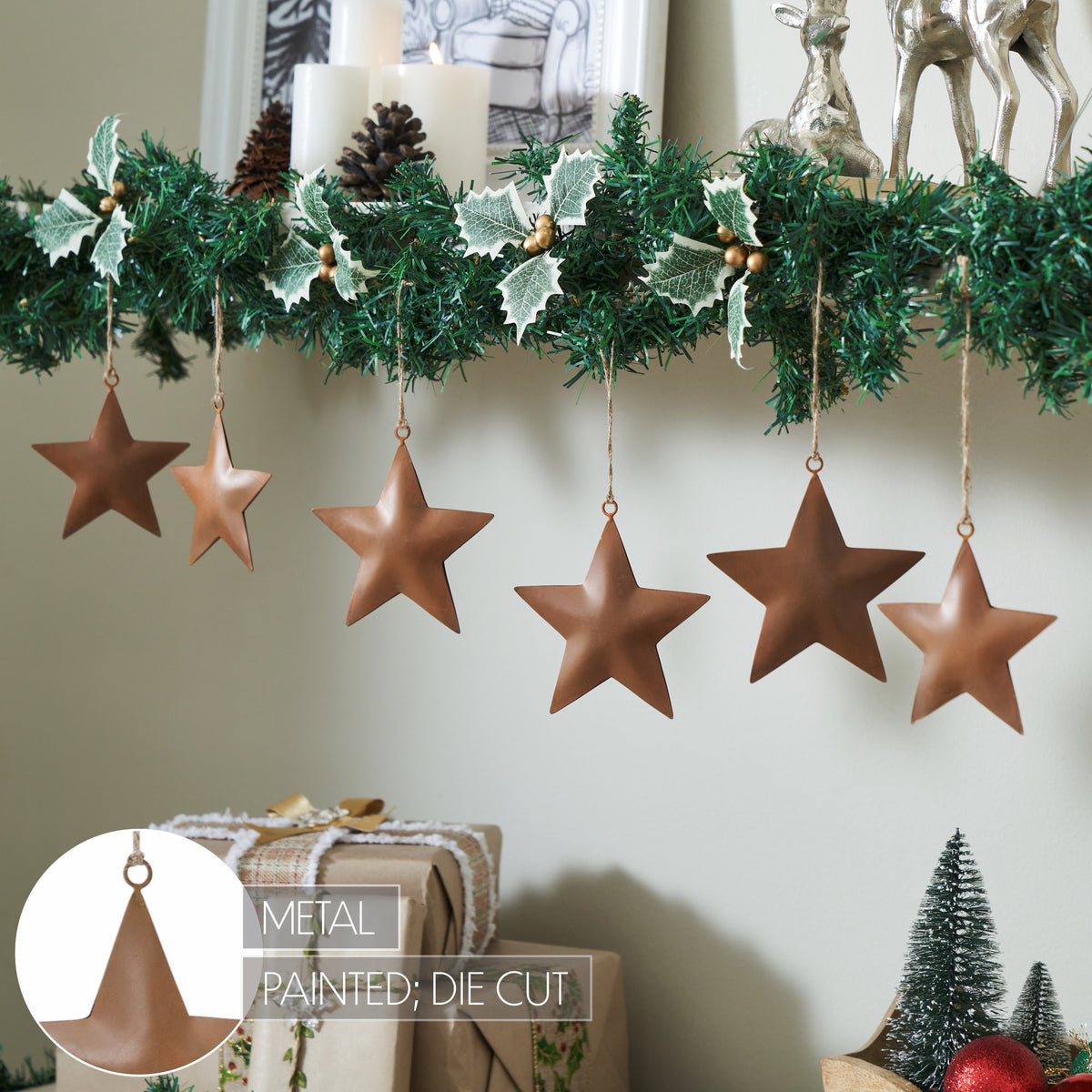 Rust Star Metal Ornament Set of 6 - 4.2/5.2 inch