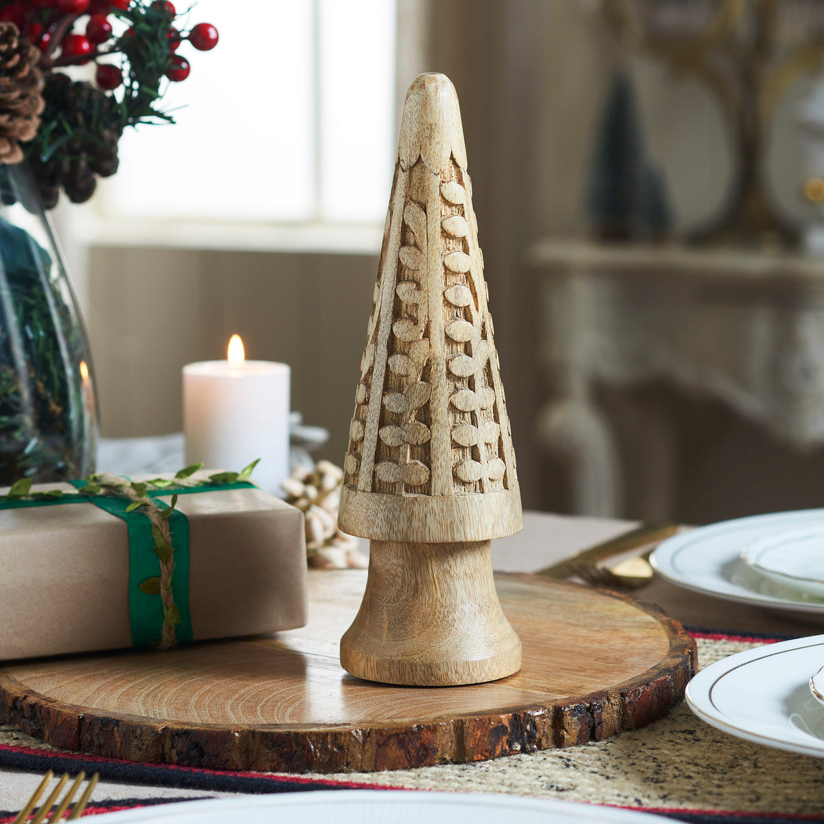 Natural Wooden Carved Cone Tree